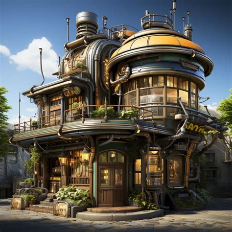 Premium AI Image | Stylized Solarpunk Building