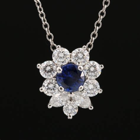 Tiffany & Co. Platinum Sapphire and Diamond Pendant Necklace | EBTH