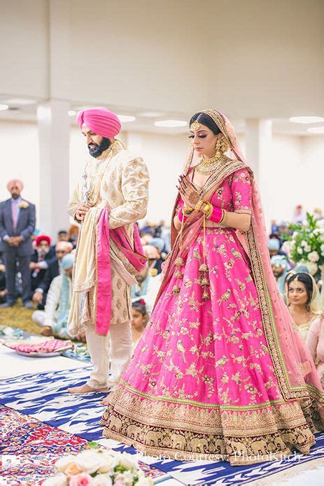 Kiran Chatha | Pink bridal lehenga, Sikh bride, Indian bridal wear