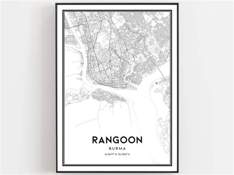 Rangoon Map Print Rangoon Map Poster Wall Art Rangoon City | Etsy