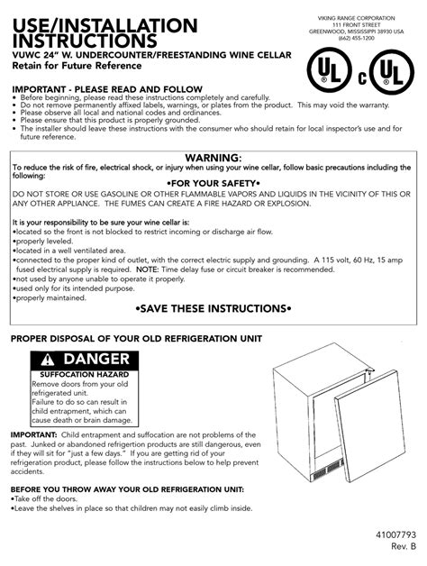 VIKING VUWC USE & INSTALLATION INSTRUCTIONS MANUAL Pdf Download | ManualsLib