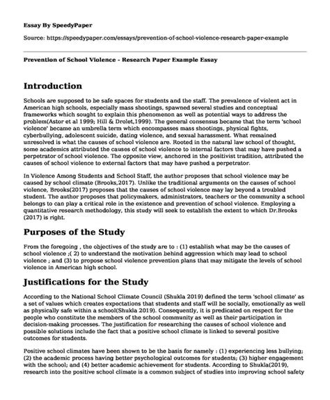 📌 Prevention of School Violence - Research Paper Example | SpeedyPaper.com