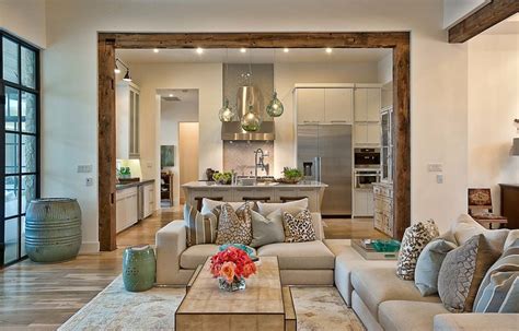 Elegant Suburban House With Exposed Interior Wood Beams