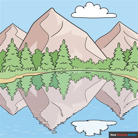 How to Draw an Easy Reflection Drawing - Mountain Landscape - Really ...