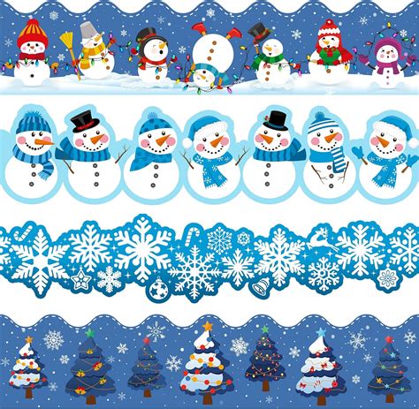 Amazon.com: 63ft Winter Bulletin Board Borders Snowman Bulletin Board Decorations Christmas ...