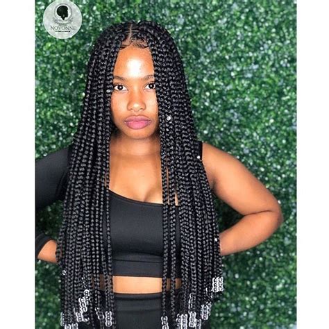 NIGERIAN BRAIDS GANG on Instagram: “Beaded box braids 😍😍 @novonne_ . . . . … | Braids with beads ...