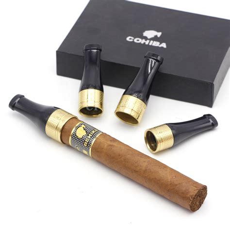 Silver Gold Pure Copper Resin Cohiba Cigar Pipe Case Holder Nozzle 4 Sizes Cigar Holder Smoke ...