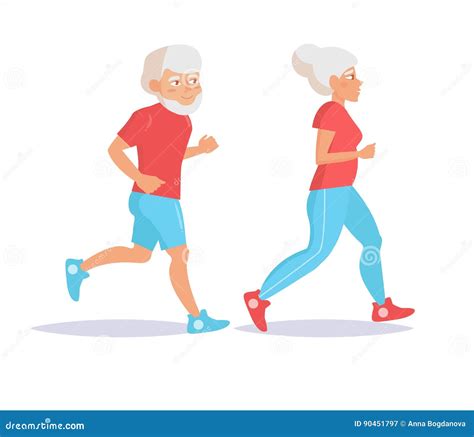 Vector Flat Cartoon Old Man Running Jogging Vector Illustration | CartoonDealer.com #82632334