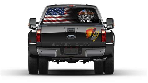 American Flag Eagle and POW MIA Rear Window Graphic Decal Truck Perfec ...