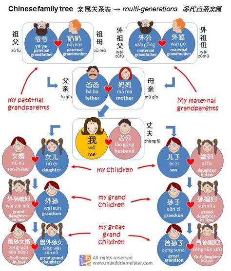 Chinese family tree & kinship relationship system illustrated & explained; multi-generation ...