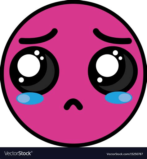 Cute kawaii cry face and sad Royalty Free Vector Image