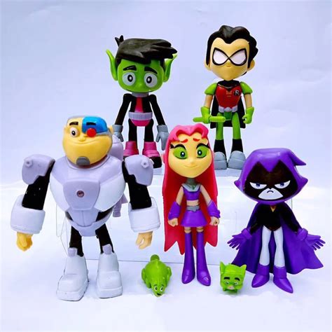 7pcs/set Teen Titans Go Robin Cyborg Beast Boy Starfire Raven Silkie Action Figures PVC ...