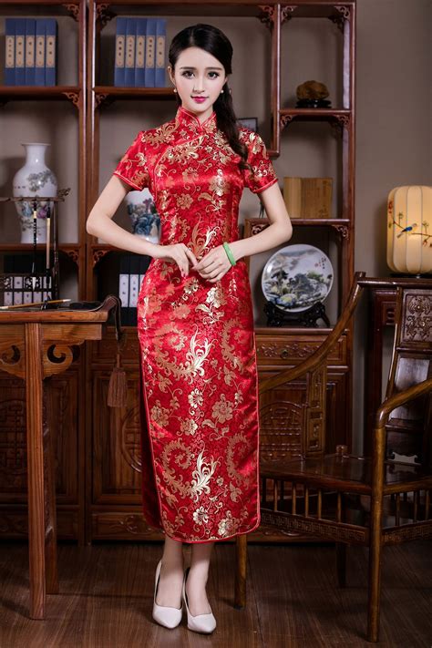 New Arrival Long Cheongsam Dress Evening Dresses Traditional Chinese Qipao Dresses Red Black ...