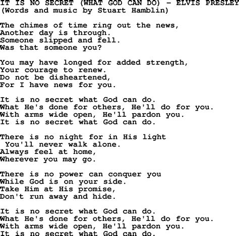 It Is No Secret (What God Can Do) by Elvis Presley - lyrics