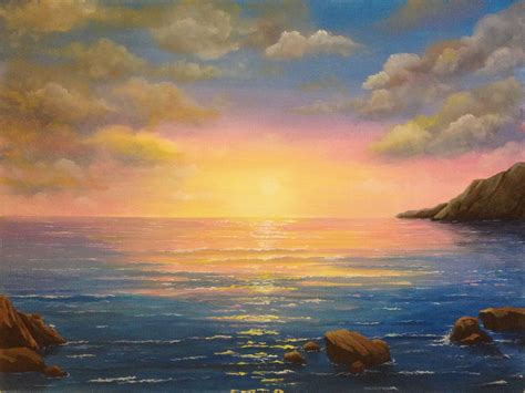 sunset Ocean Art Painting, Sunrise Painting, Water Painting, Seascape ...