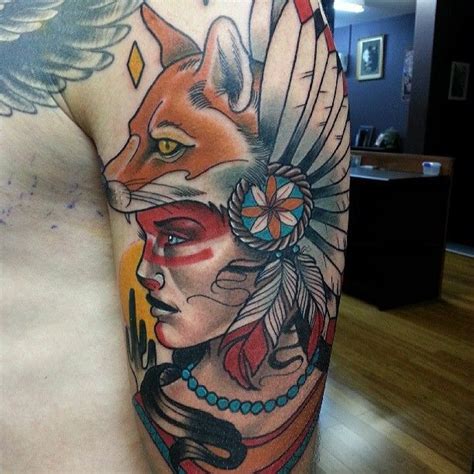 Awesome woman with fox head tattoo by Drew Shallis | Tattoomagz.com ...