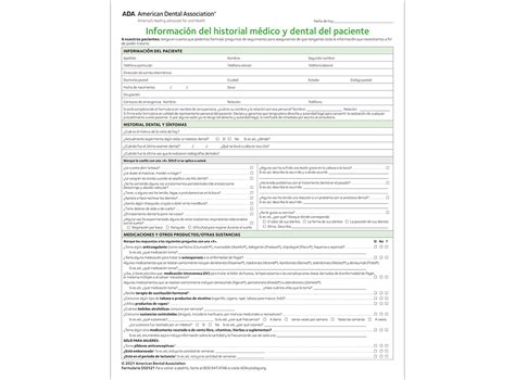 ADA Health History Form Printable