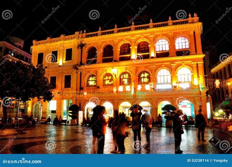 Senado square night editorial stock image. Image of china - 53238114