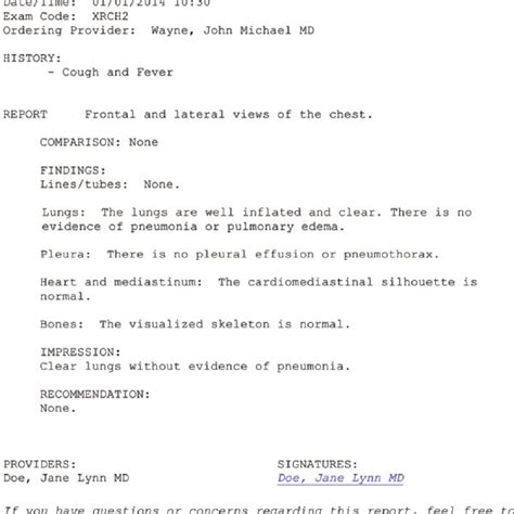 (a) Sample chest radiography report accessed in the EMR allows the ...