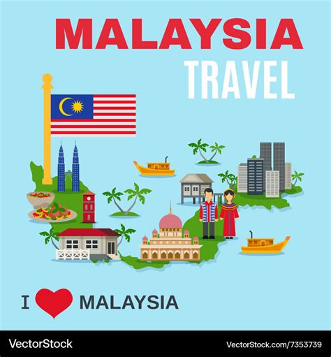 Malaysia culture travel agency flat poster Vector Image