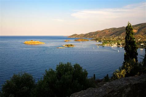 Mediterranean Sea View at Sunset, Island in Greece Stock Image - Image ...