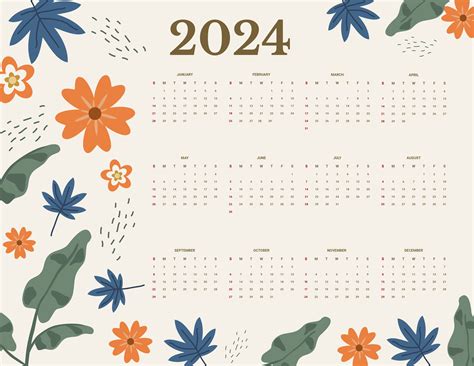 Year 2024 Calendar - Download in Word, Google Docs, Illustrator, EPS ...