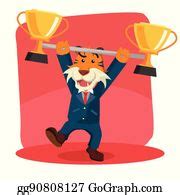 1 Business Tiger Lifting Trophy Clip Art | Royalty Free - GoGraph