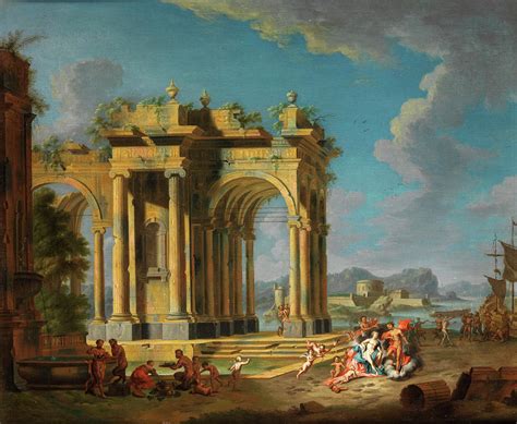 Ruinen capriccio with mythological scene Painting by Hendrik Frans van Lint