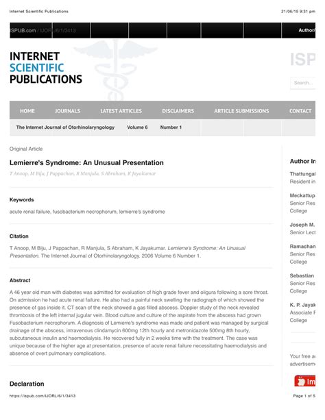 (PDF) Lemierre's Syndrome: An Unusual Presentation