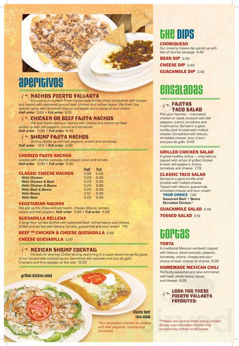 Puerto Vallarta Mexican Restaurant menu in Muncie, Indiana