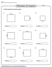 Perimeter of Squares Worksheets