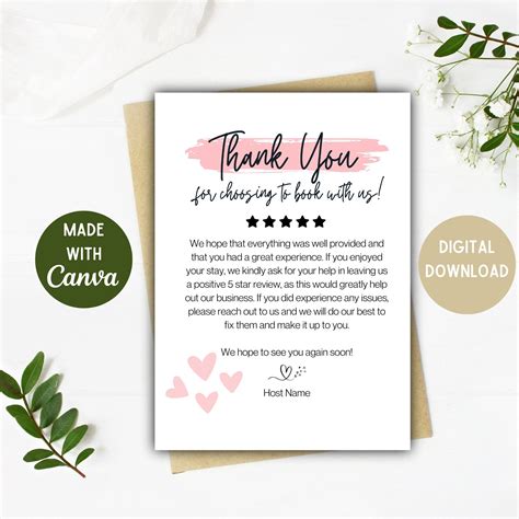 Airbnb Thank You Card, DIGITAL DOWNLOAD, Airbnb Welcome Card, Airbnb, Thank You Card Airbnb ...