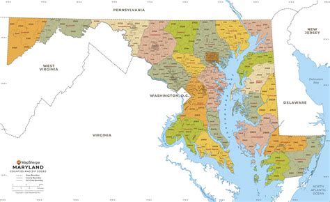 Maryland ZIP Code Map with Counties by MapSherpa - The Map Shop