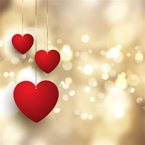 Valentine's Day background with hanging hearts on bokeh lights design ...