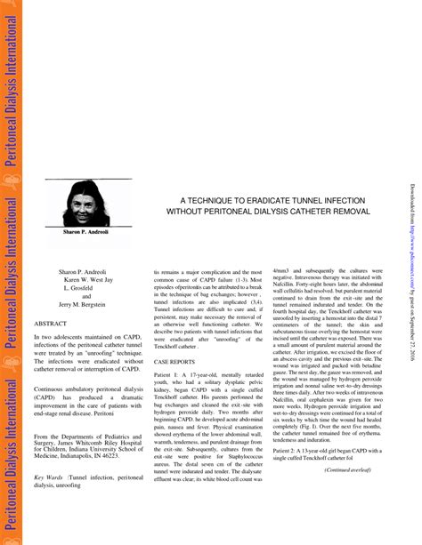 (PDF) A Technique to Eradicate Tunnel Infection without Peritoneal Dialysis Catheter Removal