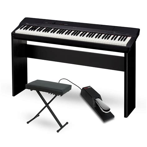 Casio Privia PX-160BK Digital Piano with CS-67 Stand Sustain Pedal and Deluxe Keyboard Bench ...