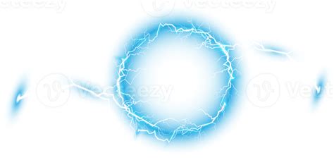 Blue ball lightning on a transparent background. Abstract electric lightning strike. Light flash ...