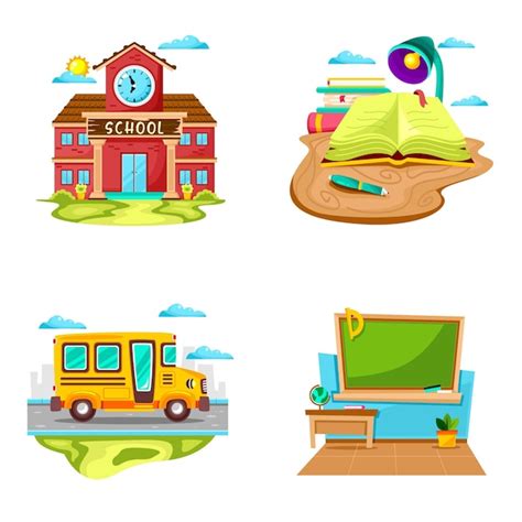 Premium Vector | School environment cartoon set