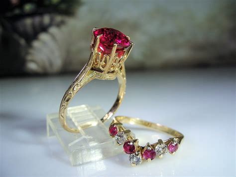 Reserved for Bella - 1st Payment: Victorian Bridal Rings, Ruby Engagement Ring, 14K Ruby ...