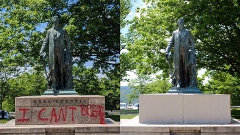 Ezra Cornell Statue Temporarily Reads ‘I Can’t Breathe’ Before Being Covered | The Cornell Daily Sun