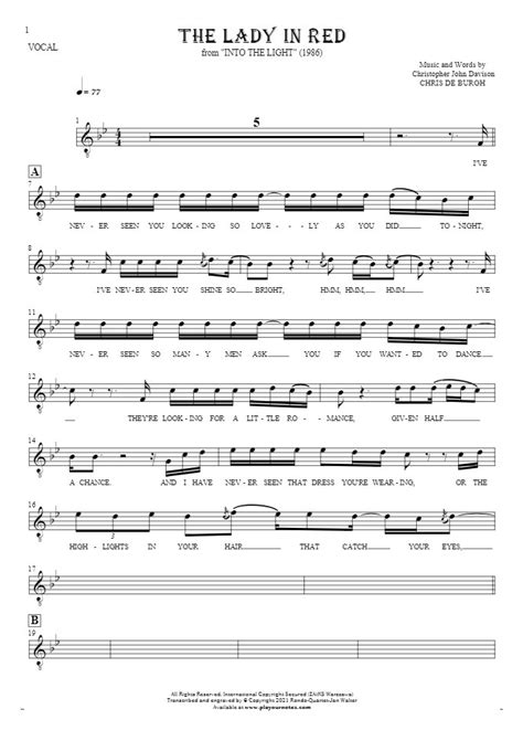 The Lady in Red - Chris de Burgh - Sheet music and guitar tablatures | PlayYourNotes