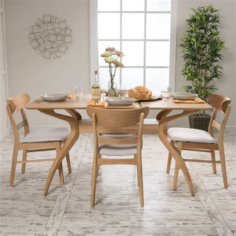 Noble House Lydia Natural Oak Wood Light Beige 5 Piece Dining Set ...