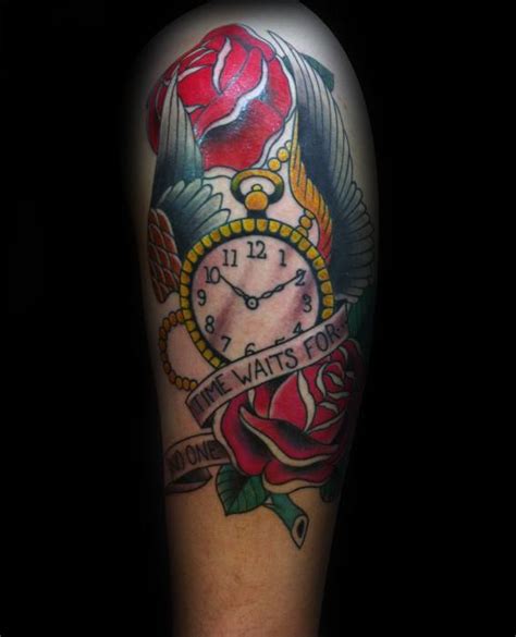 40 Time Waits For No Man Tattoo Designs For Men – Quote Ink Ideas