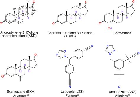 Chemical structures of aromatase substrate and inhibitors ...