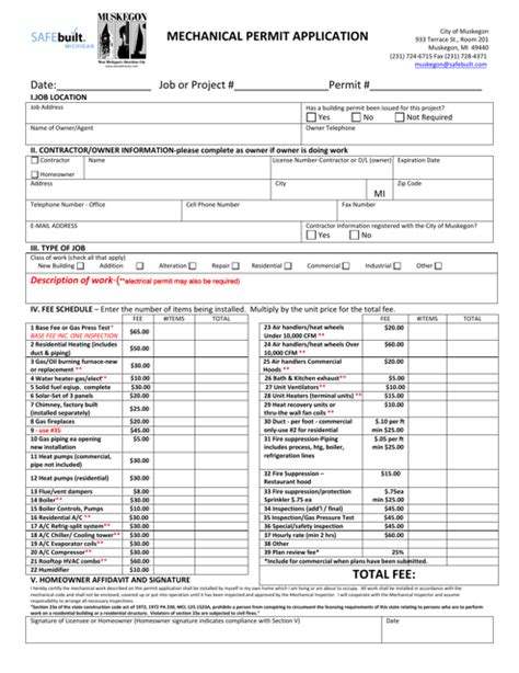 City of Muskegon, Michigan Mechanical Permit Application - Fill Out ...