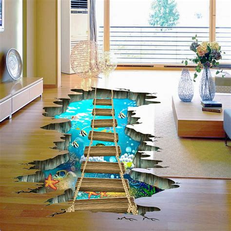 3D Bridge Floor Wall Stickers Removable Floor Sticker Wall Decal Living ...