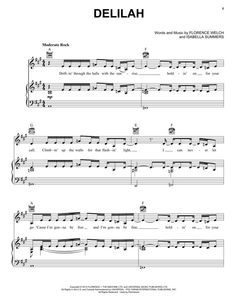 Delilah sheet music by Florence And The Machine (Piano, Vocal & Guitar (Right-Hand Melody) – 161904)