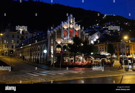 Bryggen street by night - Bergen, Norway Stock Photo - Alamy