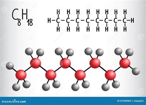 Chemical Formula and Molecule Model of Octane C8H18 Stock Vector ...