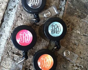 Items similar to Monogrammed 3 Initial Badge Reel made with Monogrammed Button You Design 14 ...